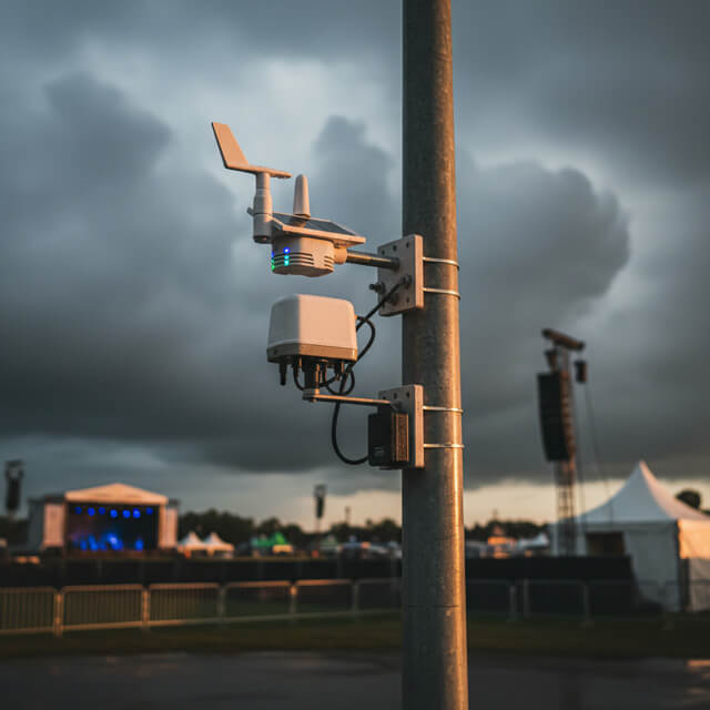 Professional weather monitoring station collecting verified data at outdoor event